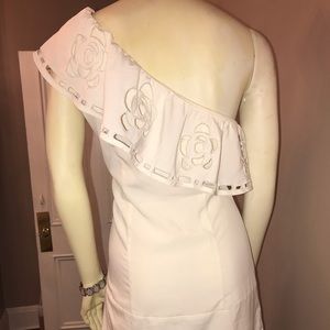 Winter white one shoulder laser cut dress size M